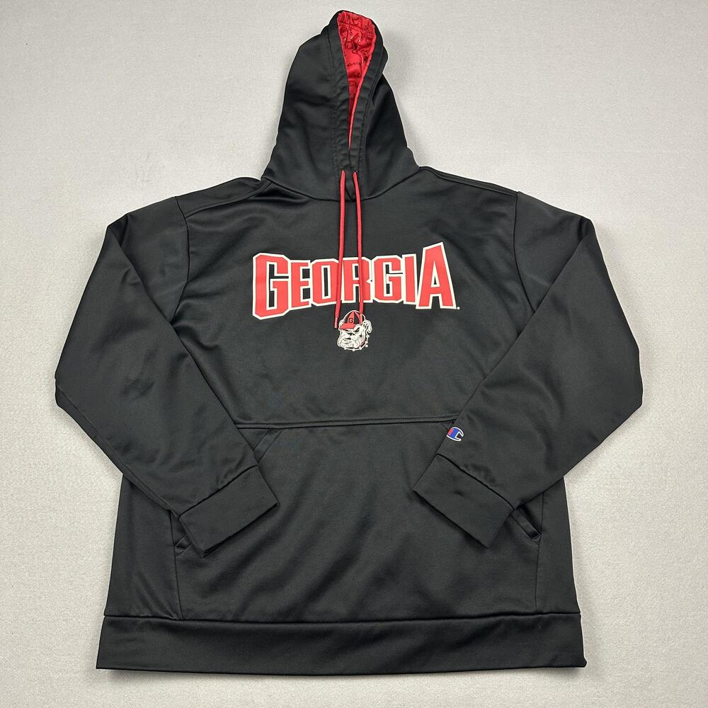 Georgia Bulldogs Hoodie Men Large Black Champion NCAA Football Pullover L